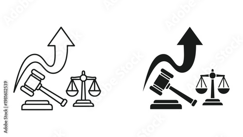 Justice law symbols gavel scales legal icon set