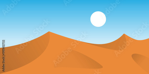 Desert landscape design, with blue sky and shining sun.
