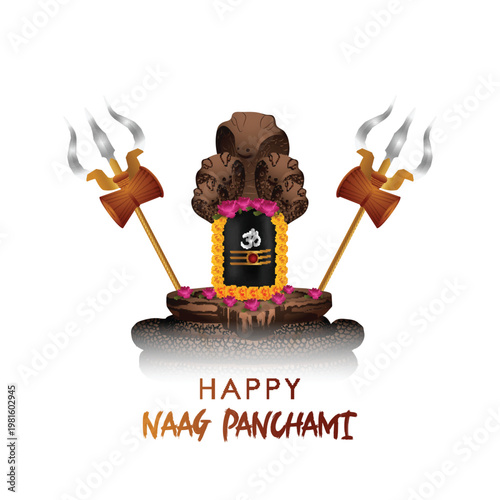 Happy nag panchami vector illustration of cobra and shivling