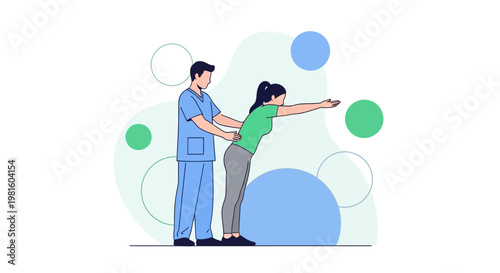 Physical therapist assisting patient with back exercise for rehabilitation and recovery