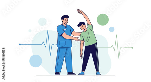 Physical Therapist Assists Patient with Stretching Exercise, Healthcare Concept