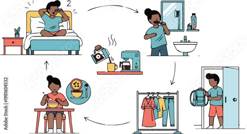 A woman gets ready for work in her daily routine with Untitled-59.eps reference.