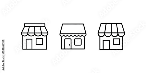storefront icons set representing retail shops businesses and commercial buildings with awnings for shopping and trade concepts