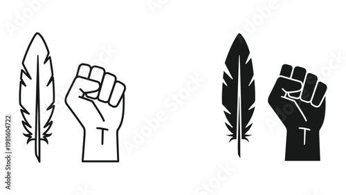Raised fist feather freedom resilience symbol icon