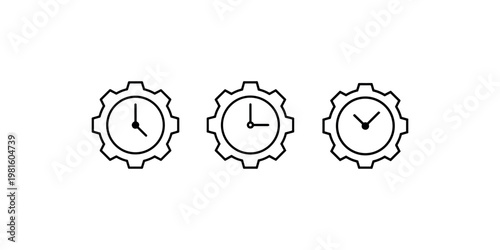 Clock mechanism gear icons collection representing time management productivity and industrial scheduling through mechanical watch face and cogwheel art