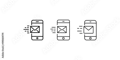 Mobile email notification icon collection showing fast message delivery and incoming mail on smartphone screen for digital communication interface concepts