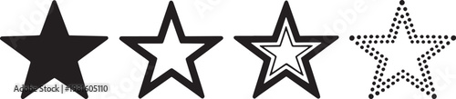 Collection of star icons in various styles with collection illustration favorite recognition achievement celebration abstract