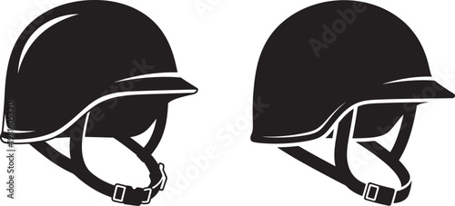 Two black riding helmets with straps protection equipment motorcycle illustration accessory headwear adventure athletic headgear protective