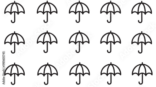 Black umbrella icons, vector graphics set, weather symbols, rain protection illustrations