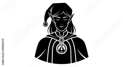 Fantasy Elf Character Silhouette with Pointed Ears and Hooded Cloak