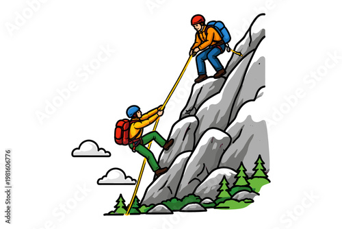 Rock Climbing Teamwork Illustration