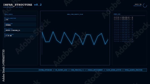 Infrastructure Cloud Sync Node Status Real Time Traffic Digital Dashboard Concept.