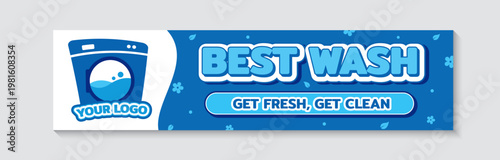 Blue laundry service banner template, Best wash get fresh get clean signage.