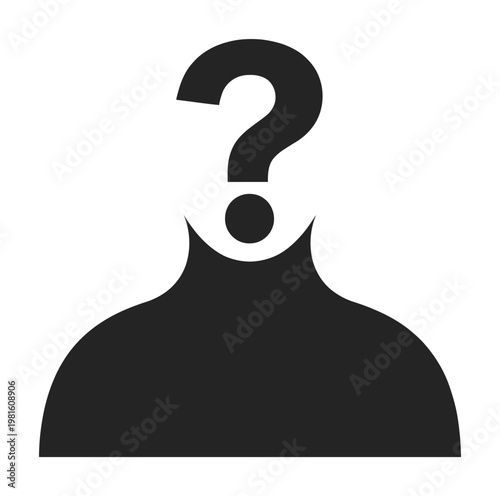 Black silhouette of a person with a question mark above the head in a vector graphic design