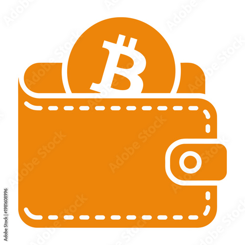 Vector of a bitcoin wallet with a coin sticking out, symbolizing cryptocurrency storage.