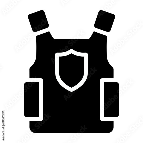 Vector graphic of a black bulletproof vest with a shield emblem