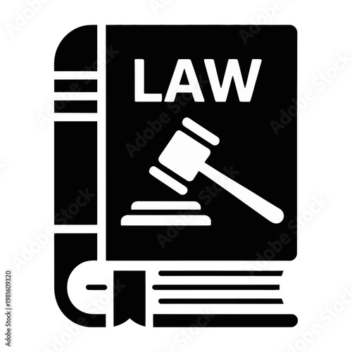 Vector graphic of a law book with a gavel on top, symbolizing justice and legal expertise.
