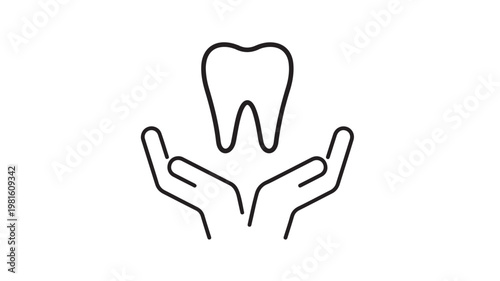 Dental care, tooth protection, hands holding tooth, oral health, medical icon