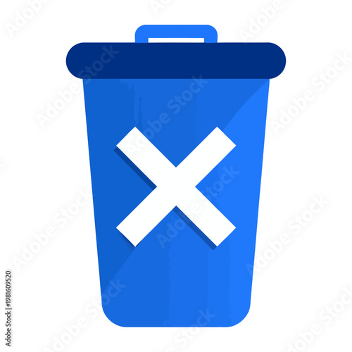 Vector graphic of a blue trash can with a white x marked on it