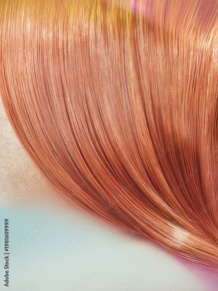 Fototapeta premium Red Hair Close Up with Silky Texture and Skin Detail for Beauty Advertising and Haircare Treatment Background with Copy Space across Soft Teal Surface