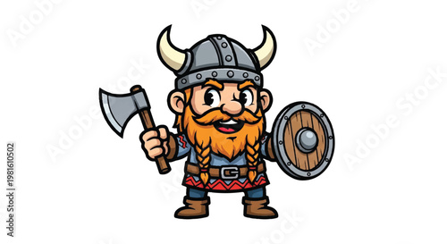 Cartoon viking character with axe and shield