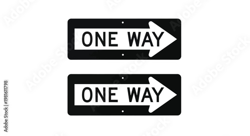 Two identical vector graphic one way street signs pointing right in a clean design illustration.