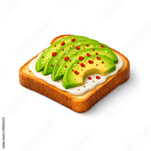 Avocado toast healthy breakfast 3d icon
Healthy breakfast 3D illustration of sliced avocado on toasted bread with cream cheese topping.
