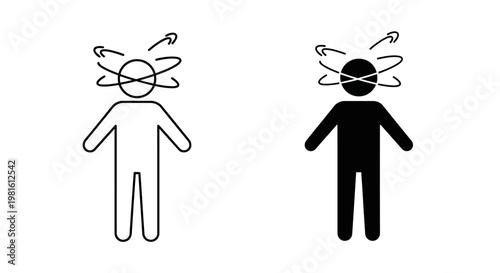 Simple vector illustration of two stick figures with swirling lines around their heads, symbolizing dizziness or confusion.