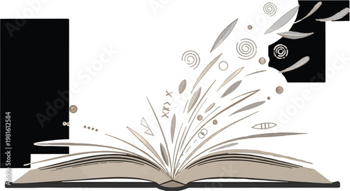 Open book unleashing a whirlwind of creative ideas and imagination