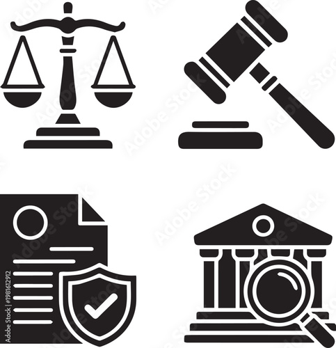 Silhouette Law, Governance, and Compliance icon set. Perfect for legal, audit, risk management, and regulatory documentation design no Background