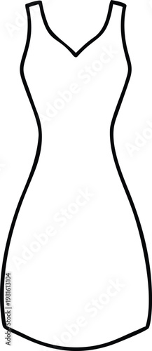 Sleek bodycon sheath dress outline with a v neck strap great for contemporary fashion and apparel concepts