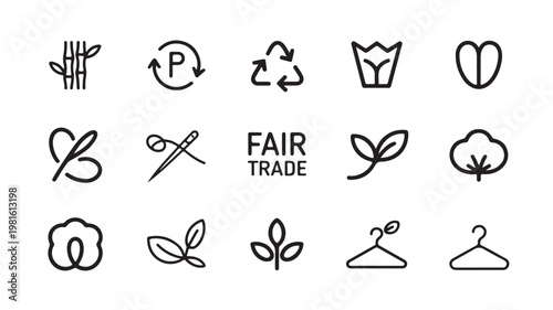 Eco Friendly Logos and Sustainable Business Symbols - Minimalist Green Energy, Recycling, and Organic Certification Vector Icons
