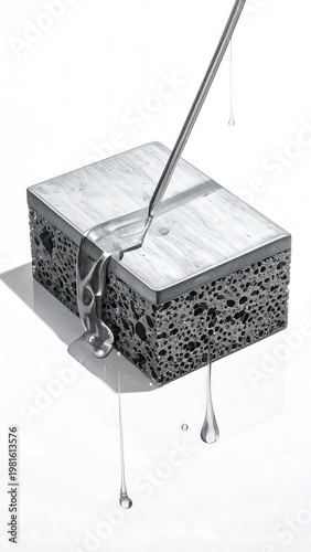 A cube with porous sides and smooth top with a tool inserted