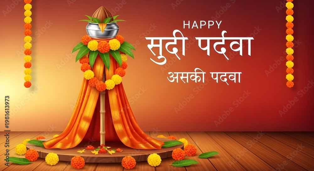 Obraz premium Colorful Hindu festival decoration with orange and yellow flowers on transparent background