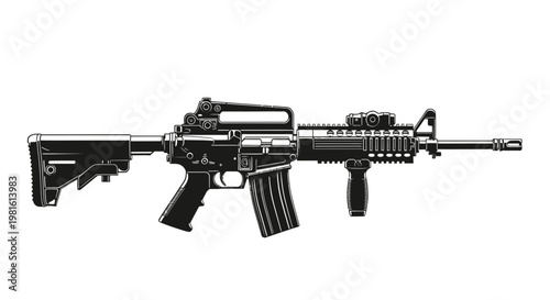 Tactical Assault Rifle with Accessories, Modern Combat Weapon