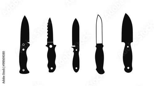 A collection of various knives, in silhouette form, against a white background