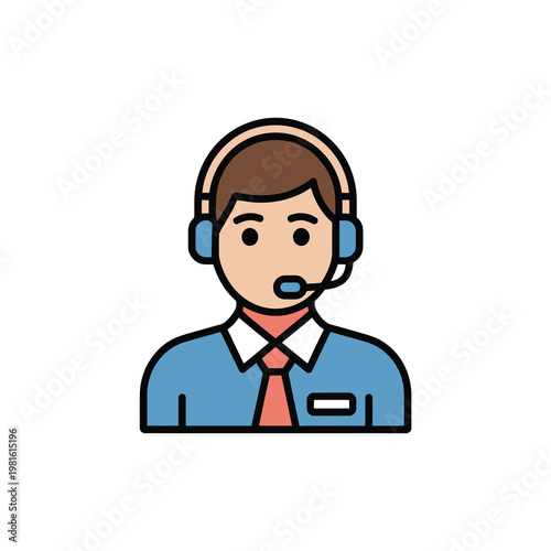 Vector depicting a customer service representative wearing a headset and tie.