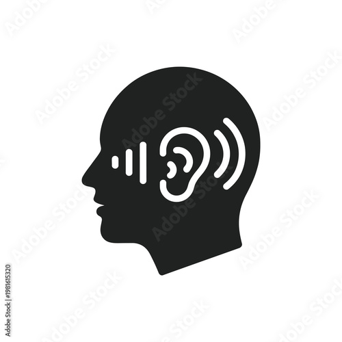 Vector showing a human head with sound waves entering the ear.