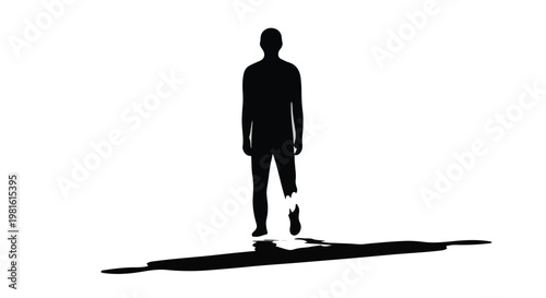 Silhouette of a person with a prosthetic leg stepping forward, casting a long shadow.