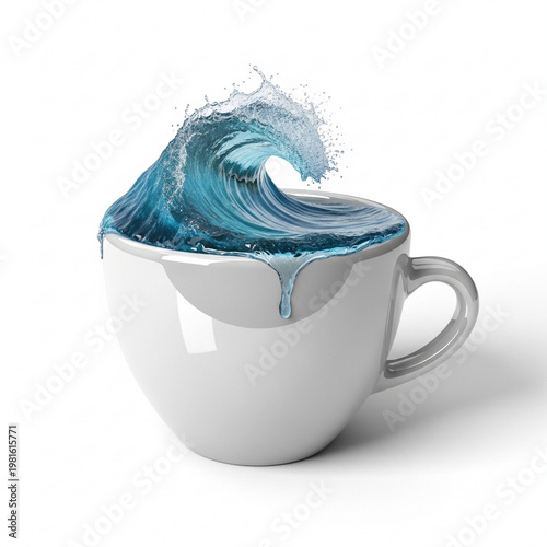 Minimal 3D Cup with Calm Ocean Wave Design