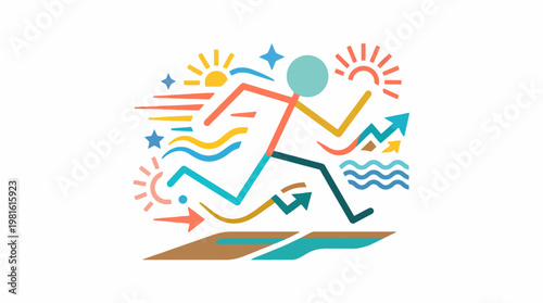 Energetic Stick Figure Running Towards Goals