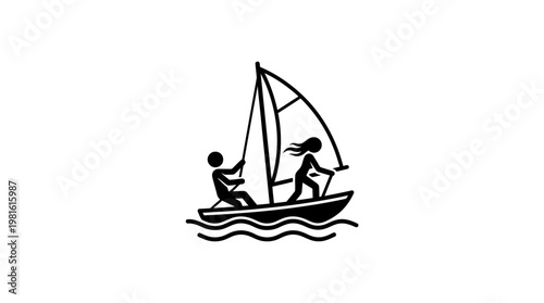 Minimalist Black and White Windsurfing Silhouette
