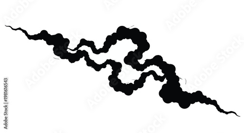 Abstract black ink smoke wisps flowing dynamically on a white background