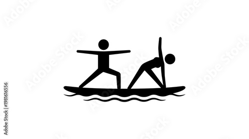 Yoga Paddleboarding Black And White Icon