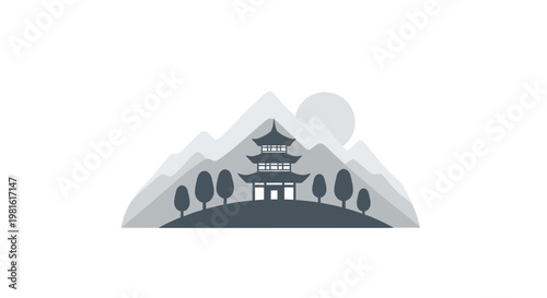 Asian Style Pagoda Building Architecture.