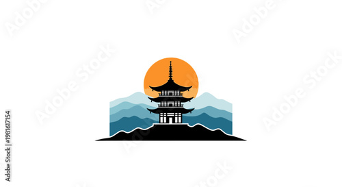 Asian Pagoda Temple Architecture.