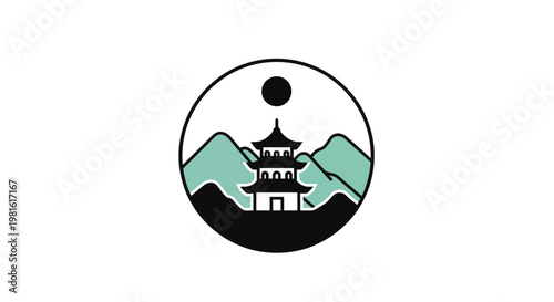 Asian style temple mountain landscape.