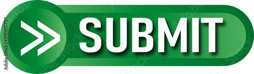 Green arrow button labeled submit with a white right-pointing arrow isolated on transparent background