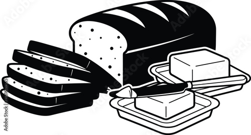 Minimalist breakfast icons set, strawberry jam jar with spoon, toast bread slice with spread, fresh raspberry fruit vector illustrations