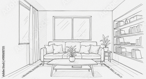 Sketch of a Cozy Living Room Interior with Natural Light.